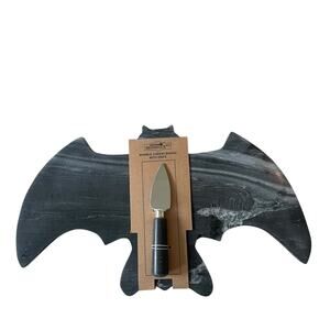 Black Bat Marble Cheese Board with Knife 17x10 Spooky Halloween Hosting NEW